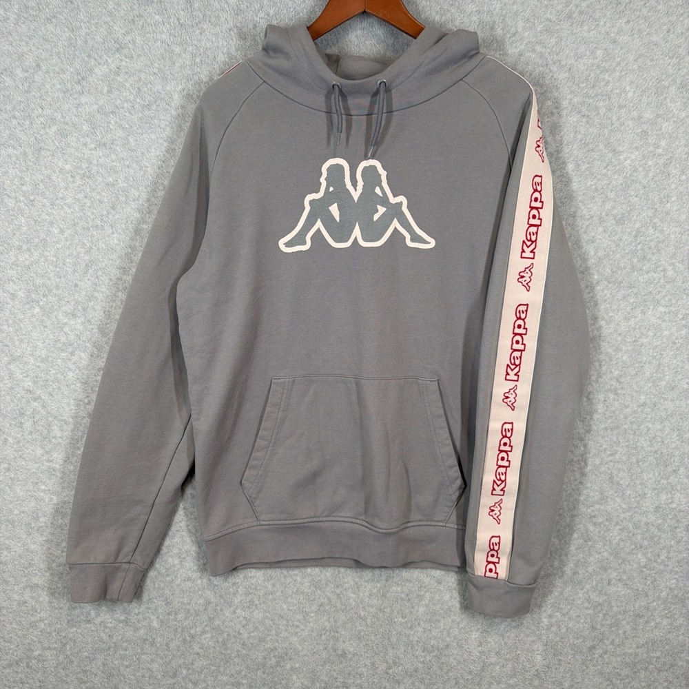 Kappa XL Gray Hoodie Logo Sleeve Pullover Men's Streetwear Sweatshirt